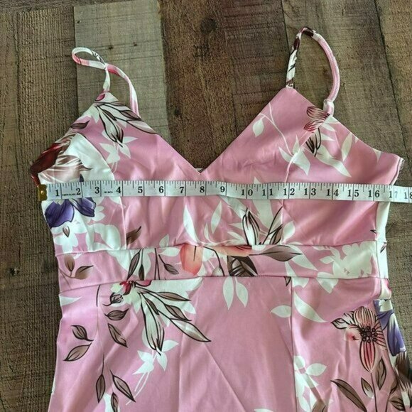 Chicme sleeveless low neck pink and white floral high low midi dress size m - Picture 6 of 7